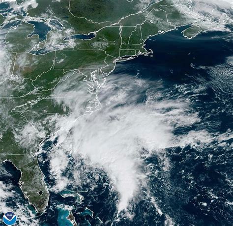 Tropical Storm Ophelia off the mid-Atlantic coast producing winds just below hurricane force